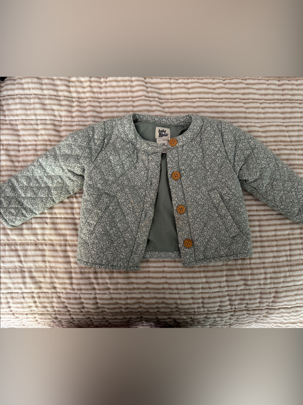Baby B'Gosh Quilted Floral Puffer Jacket in Sage Green